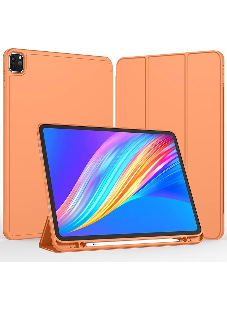 Theodor iPad Pro 11 Inch M4 2024 Case (5th Gen) with Pencil Holder, Smart iPad Case With Pencil Holder Slim Tablet Cover with Soft TPU Back, Auto Wake/Sleep Orange - Image 1
